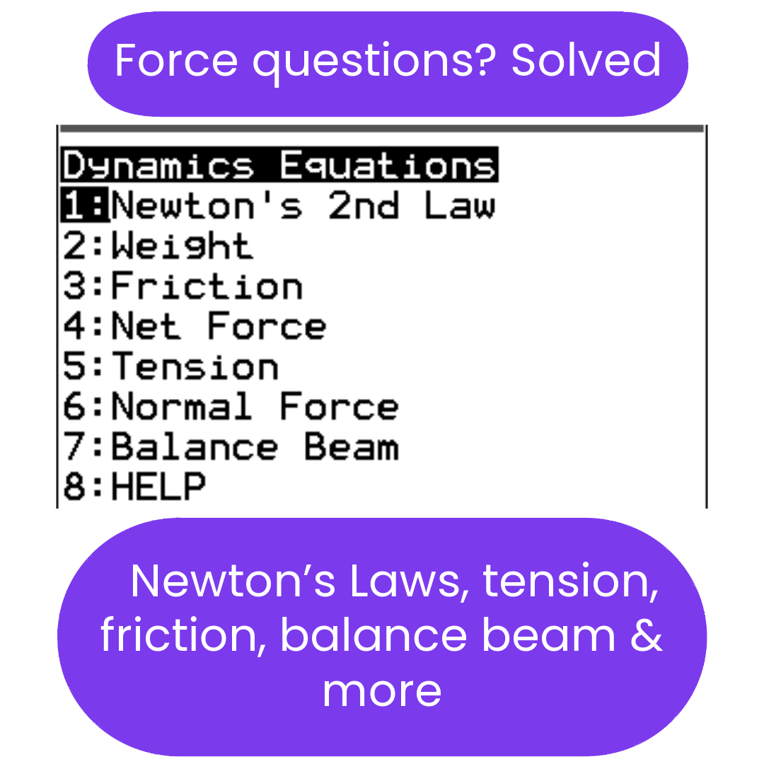ti84 program with dynamics equations menu