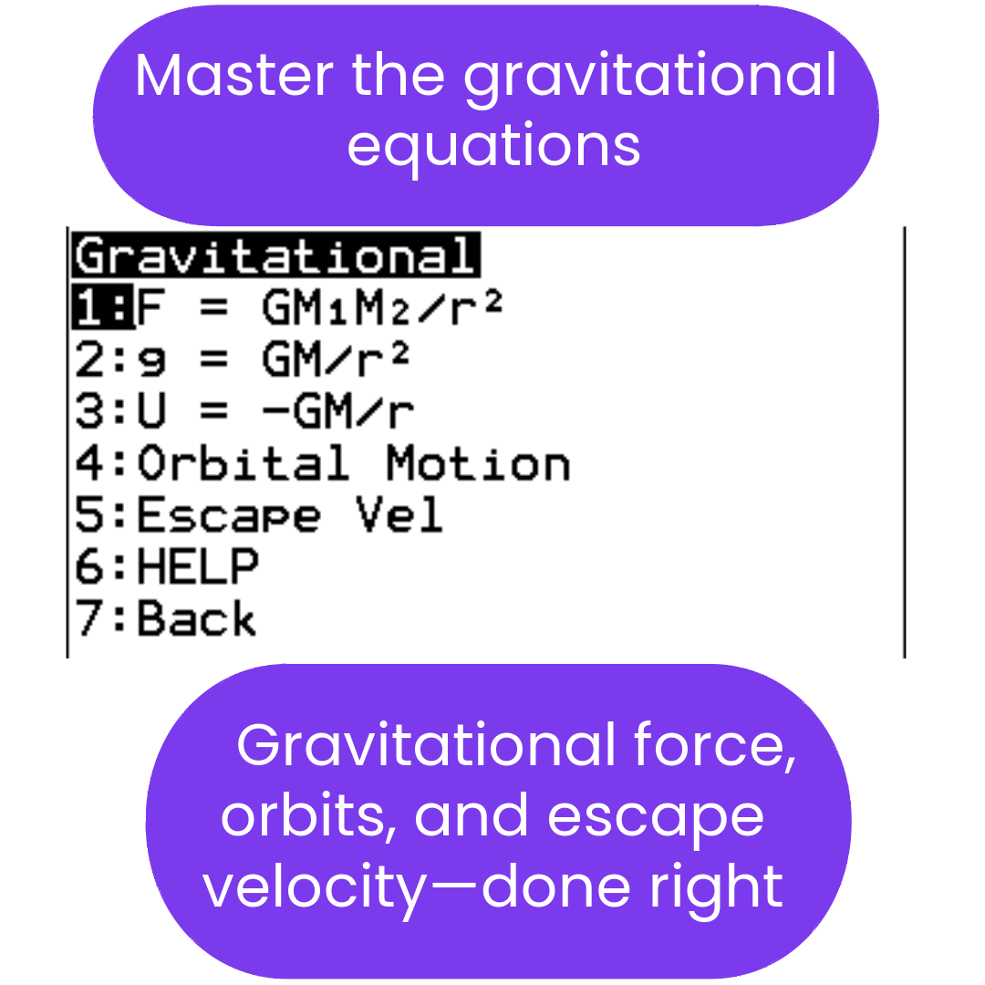 gravitational equations menu
