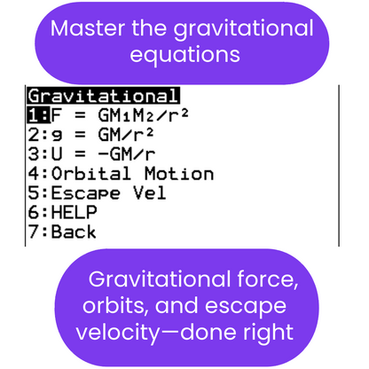 gravitational equations menu