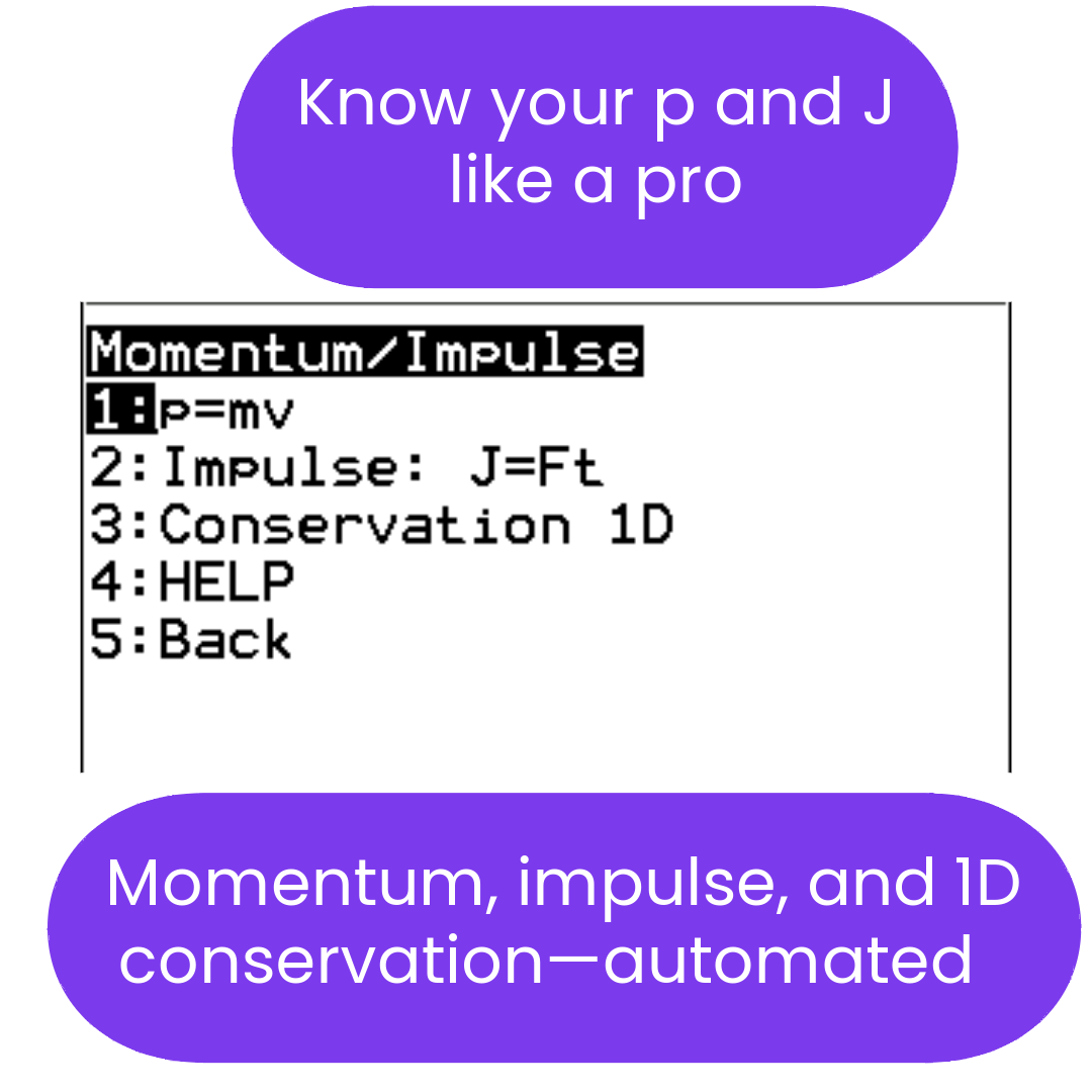 momentum and impulse menu options