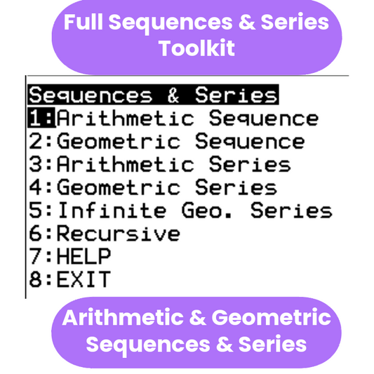 Menu or interface for sequences and series ti84 program with options and labels on a white background.