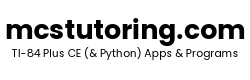 Logo of mcstutoring.com with text about TI-84 Plus CE & Python Apps & Programs