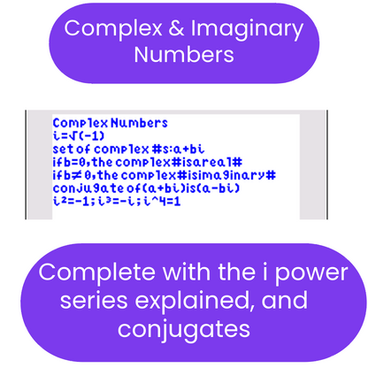 Text explaining complex and imaginary numbers with a focus on the imaginary unit 'i'.