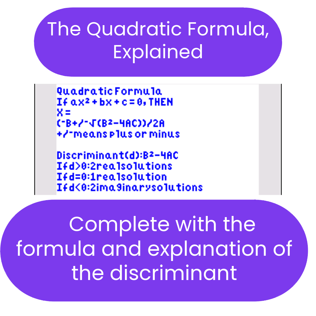 Explanation of the quadratic formula with a focus on the discriminant on a white background.