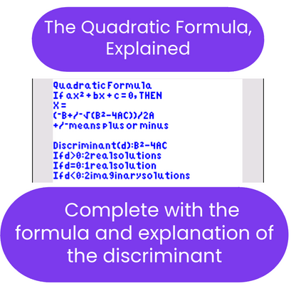 Explanation of the quadratic formula with a focus on the discriminant on a white background.