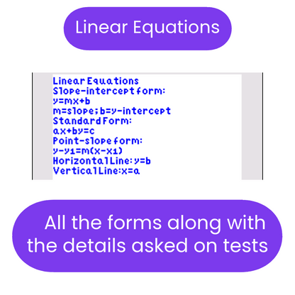 Sheet of paper with linear equations formulas and definitions on a white background