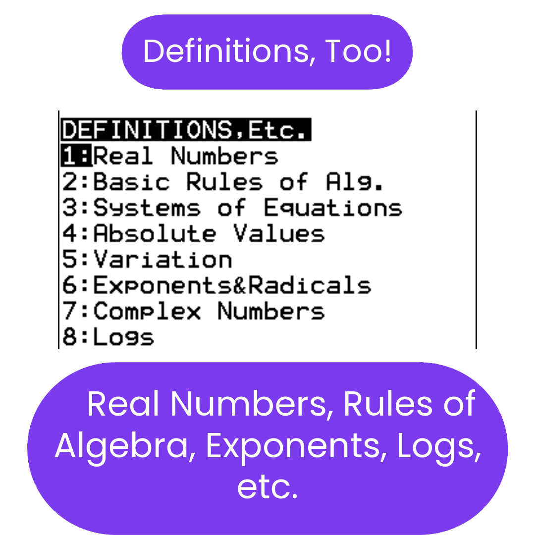 List of mathematical topics with definitions on a white background