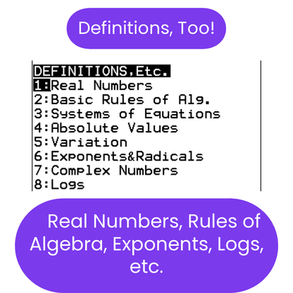 List of mathematical topics with definitions on a white background