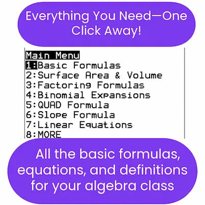 Menu of algebraic formulas and equations ti84 program 