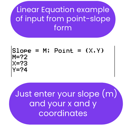 Text example of point-slope form with placeholders for slope, x, and y coordinates on a white background.