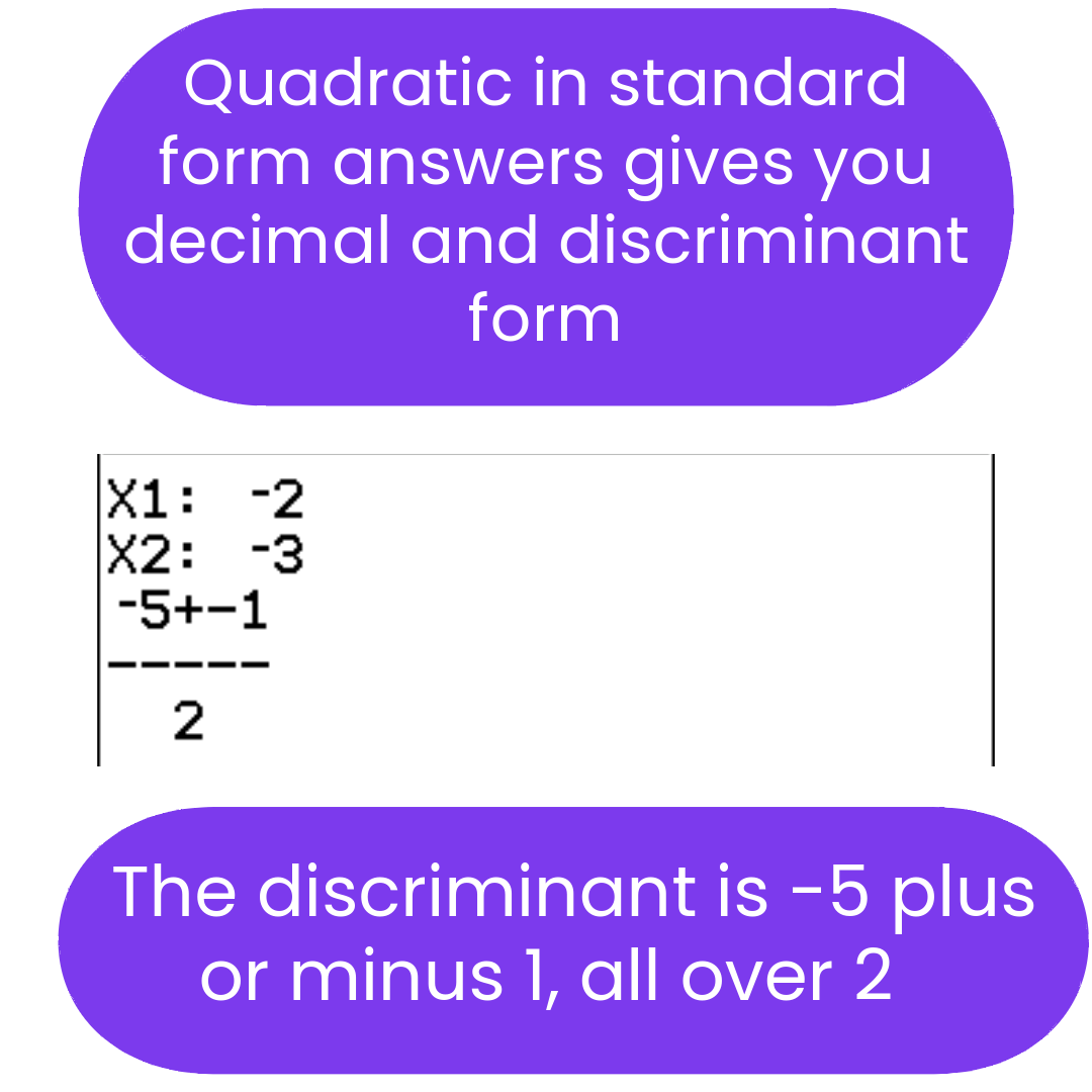 Mathematical problem with solutions and discriminant calculation on a white background