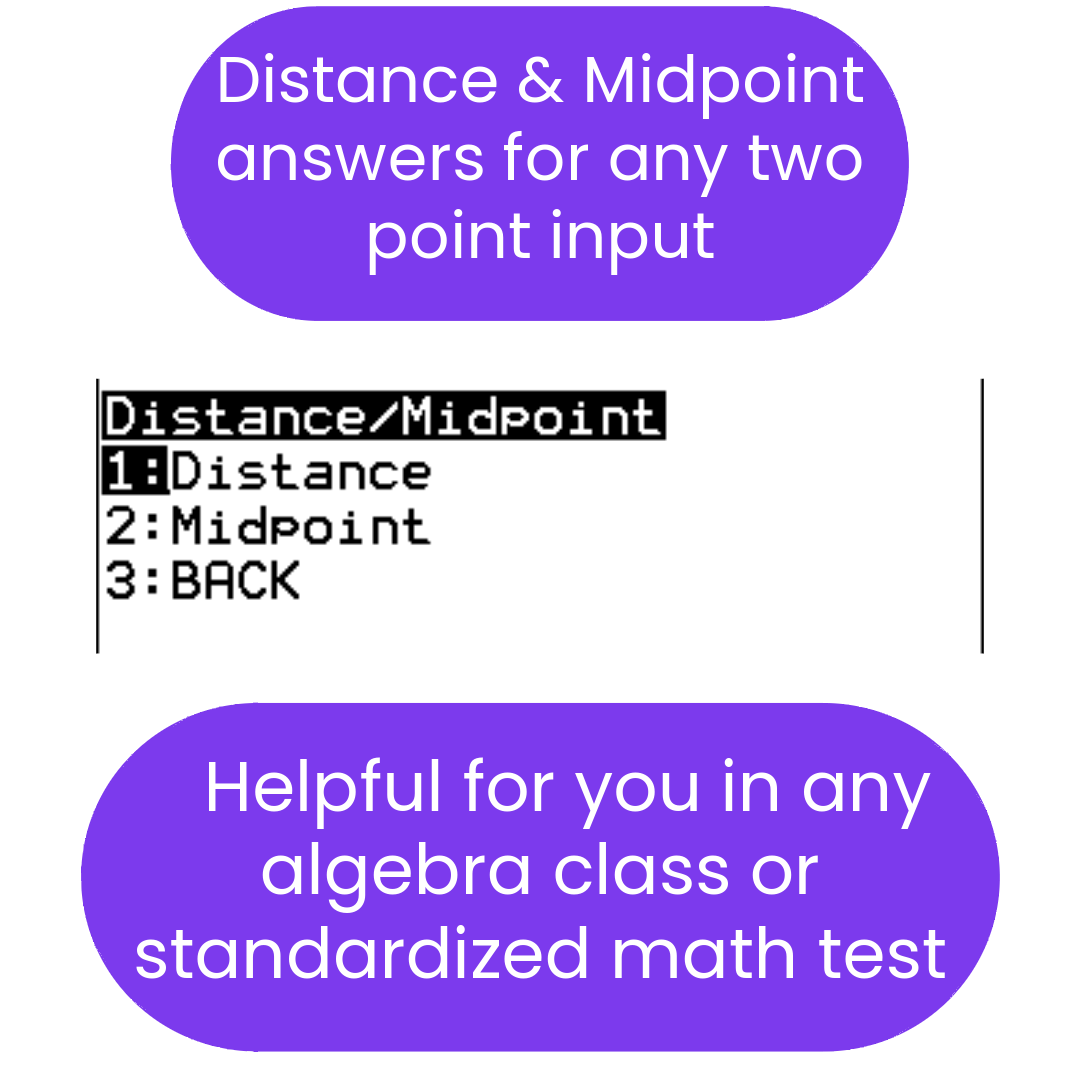 Menu or interface with options for distance and midpoint calculations on a white background.