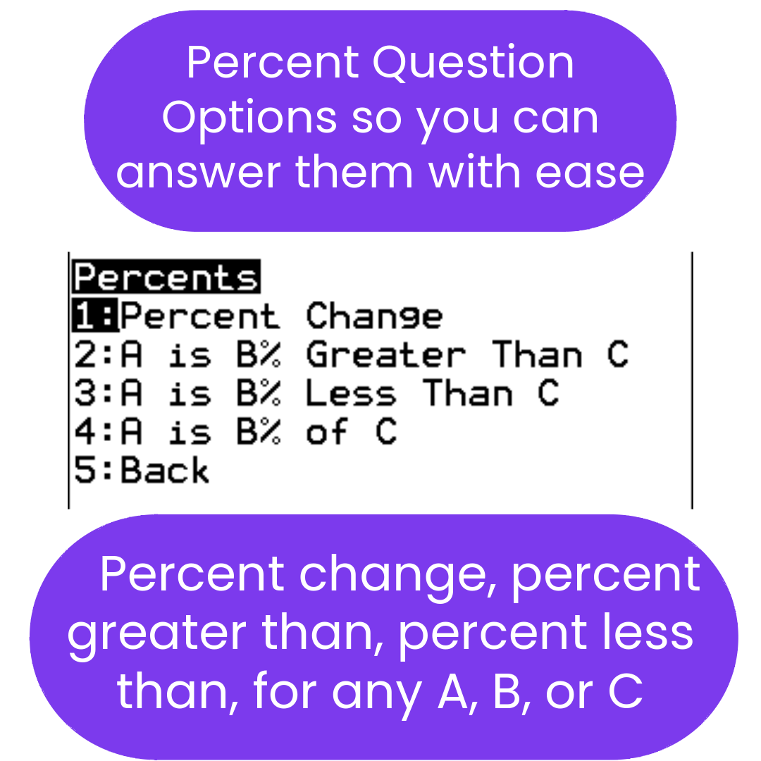 Text explaining percent question options for a ti84 program 