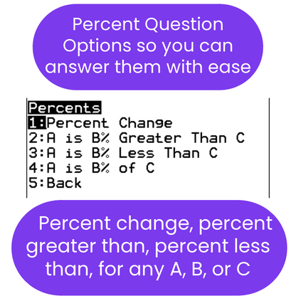 Text explaining percent question options for a ti84 program 