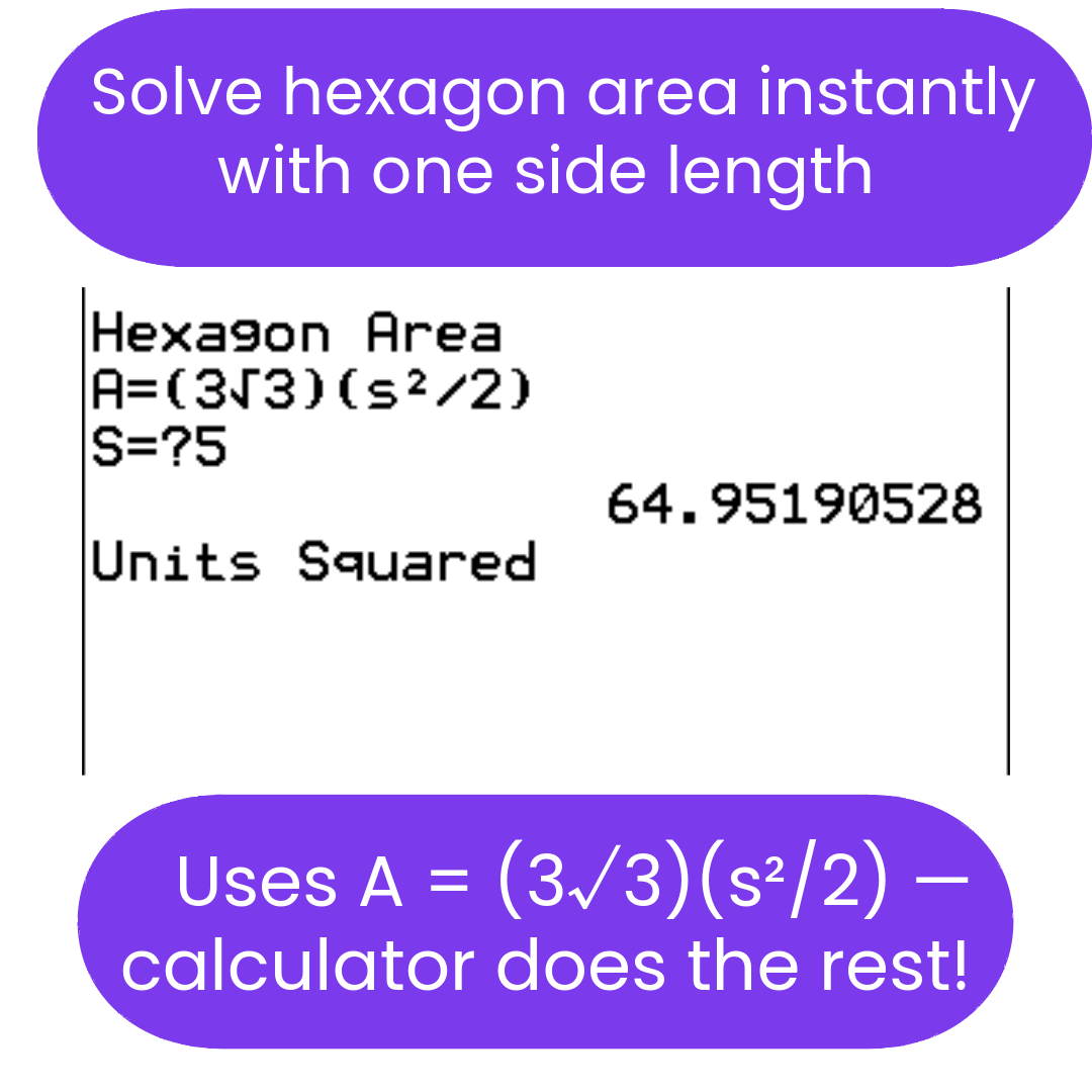 Hexagon area calculation with one side length displayed.