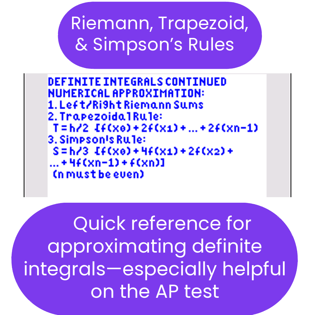 ti84 program with notes on numerical approximation methods for definite integrals.