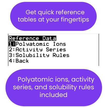 Menu or interface showing reference data categories with purple highlighted text.