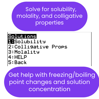 Text-based interface for solving solubility and colligative properties problems.