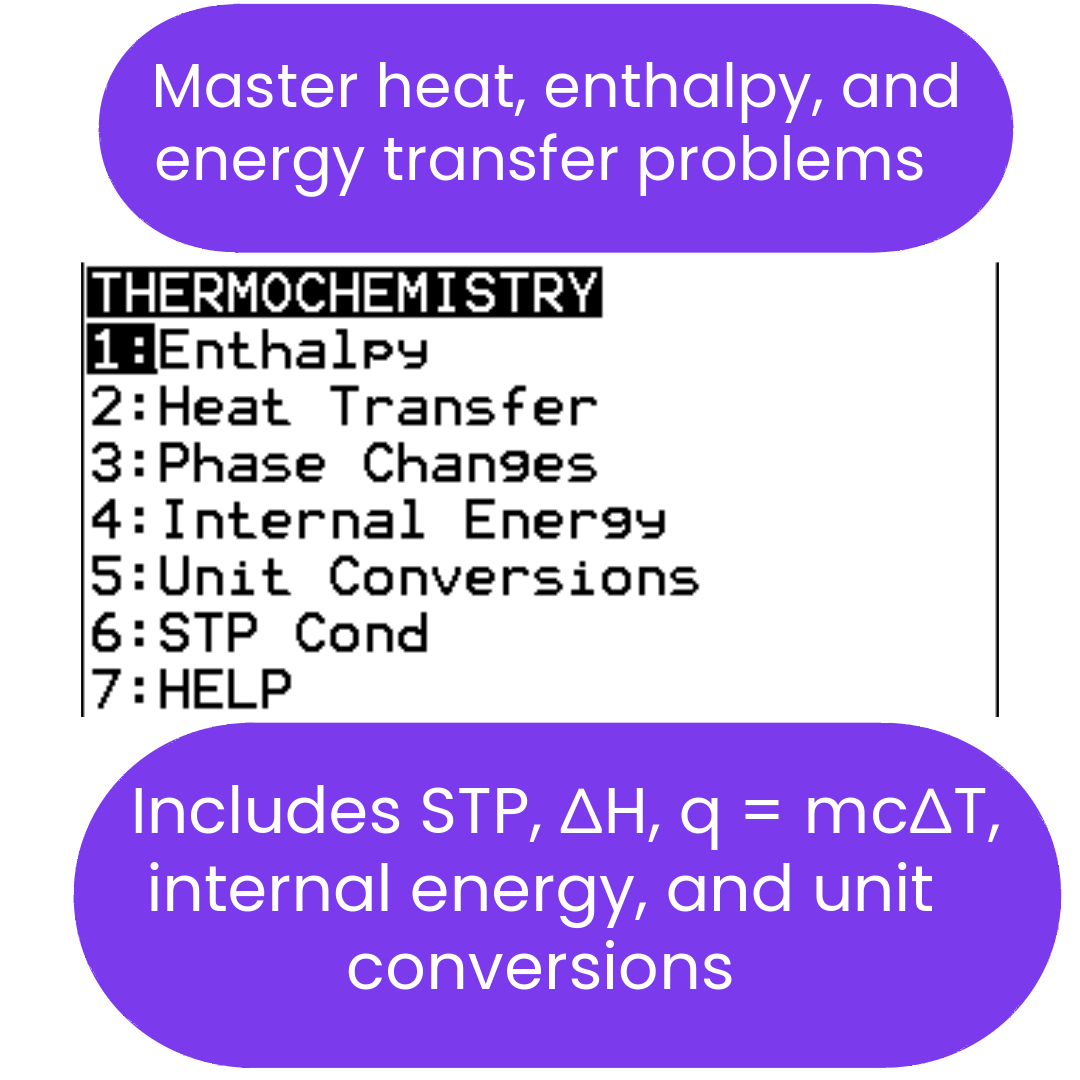 List of thermochemistry topics with relevant equations and conditions ti84 program 