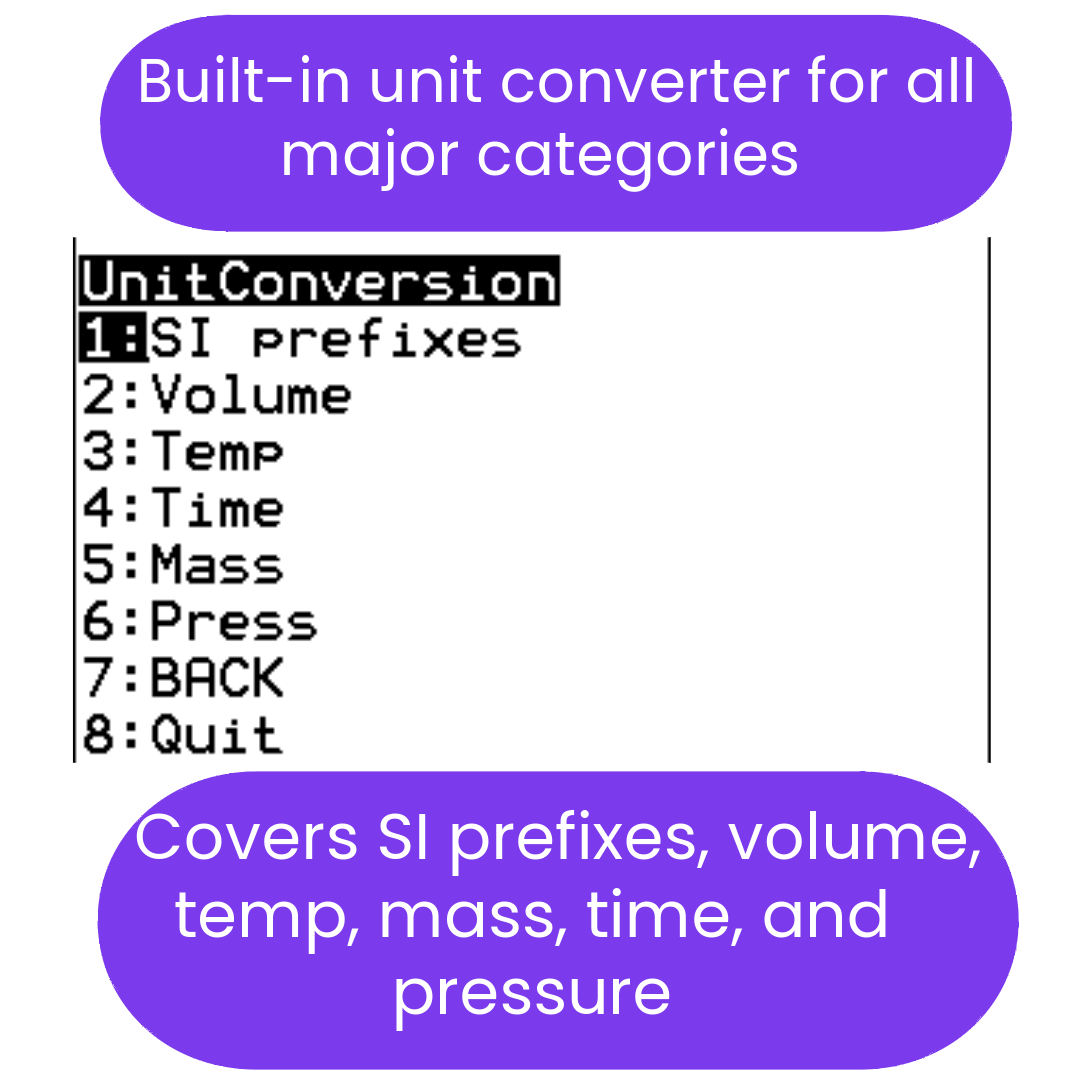 Unit conversion menu with options and descriptive text.