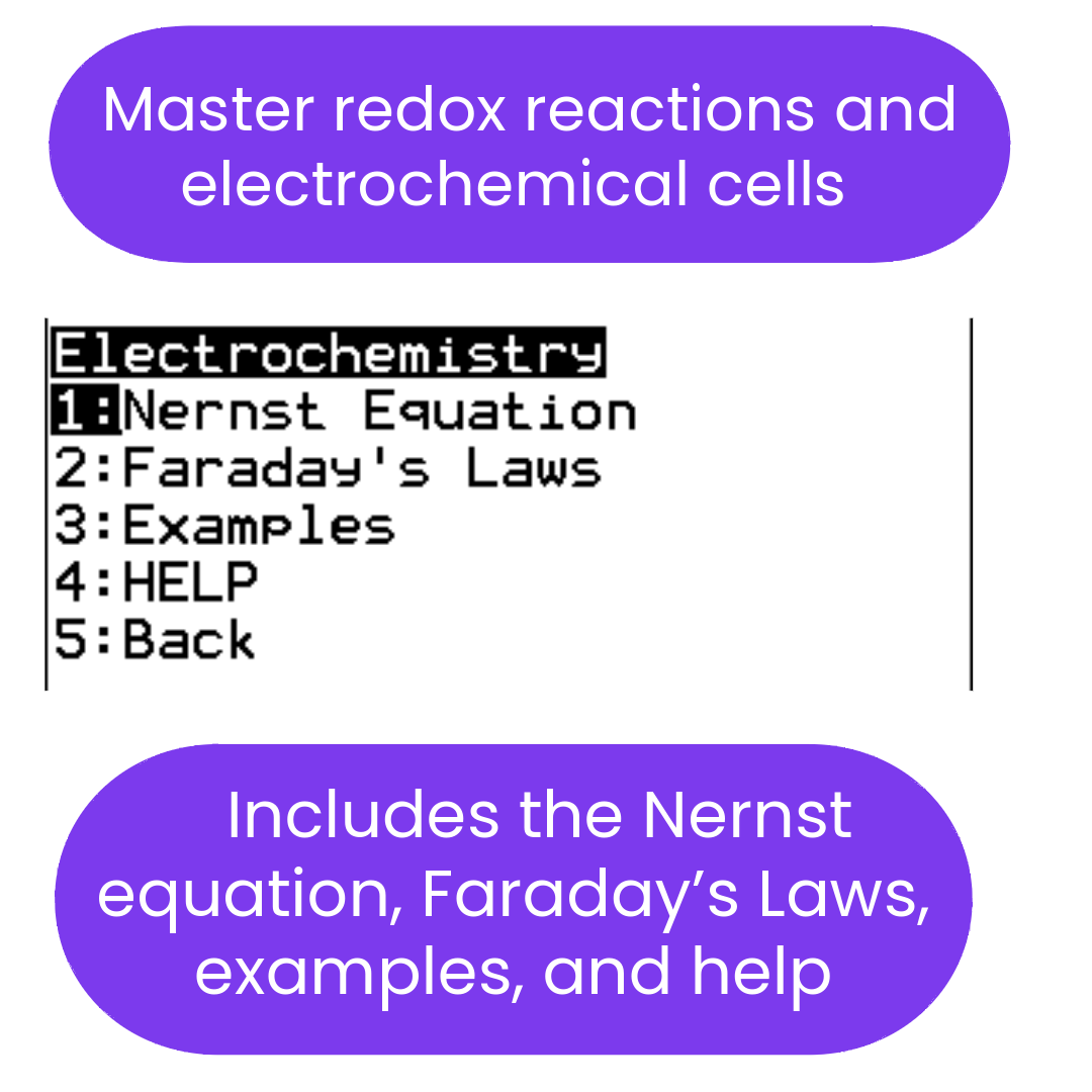 Menu or interface for electrochemistry with options and descriptions.