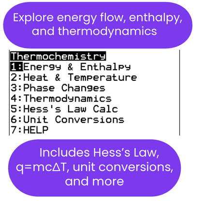 List of thermodynamics topics with a focus on Hess's Law and unit conversions.