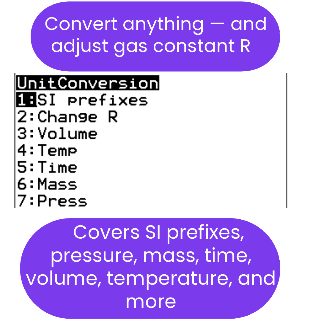 Unit conversion ti84 program with options listed and promotional text about coverage.