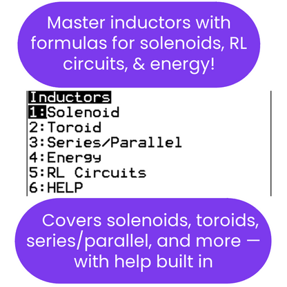 Menu or list with options related to inductors and circuits.