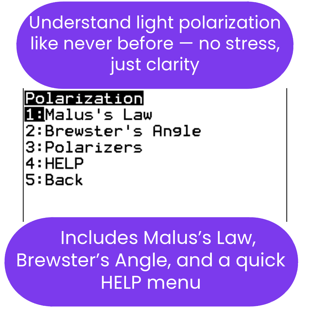 Menu or interface screen with polarization laws on a white background