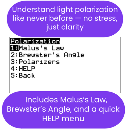 ti84 program with text of polarization on a white background