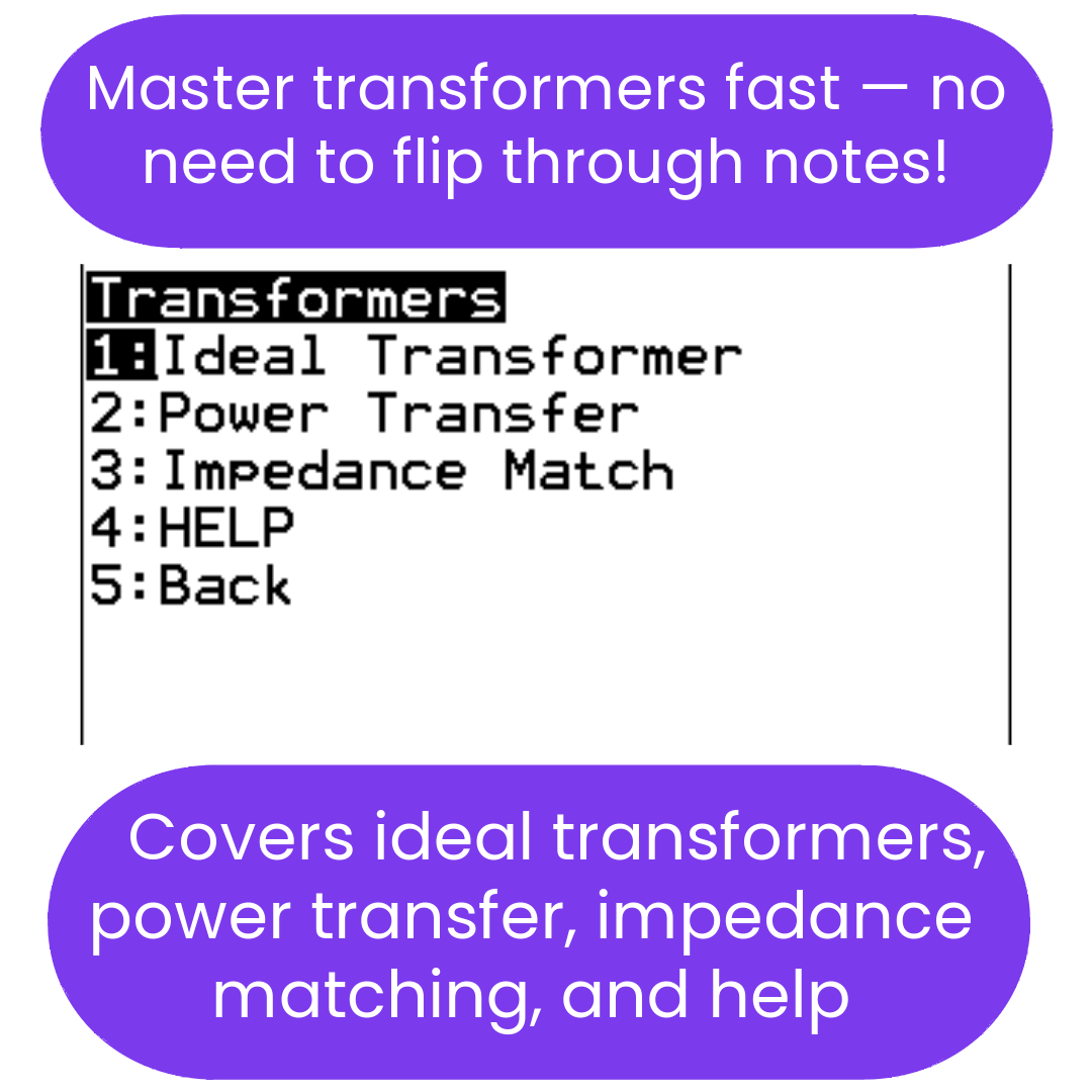 Menu or list screen with transformer-related topics on a purple background.
