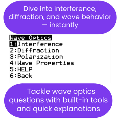 Menu or interface related to wave optics with options like interference and diffraction.