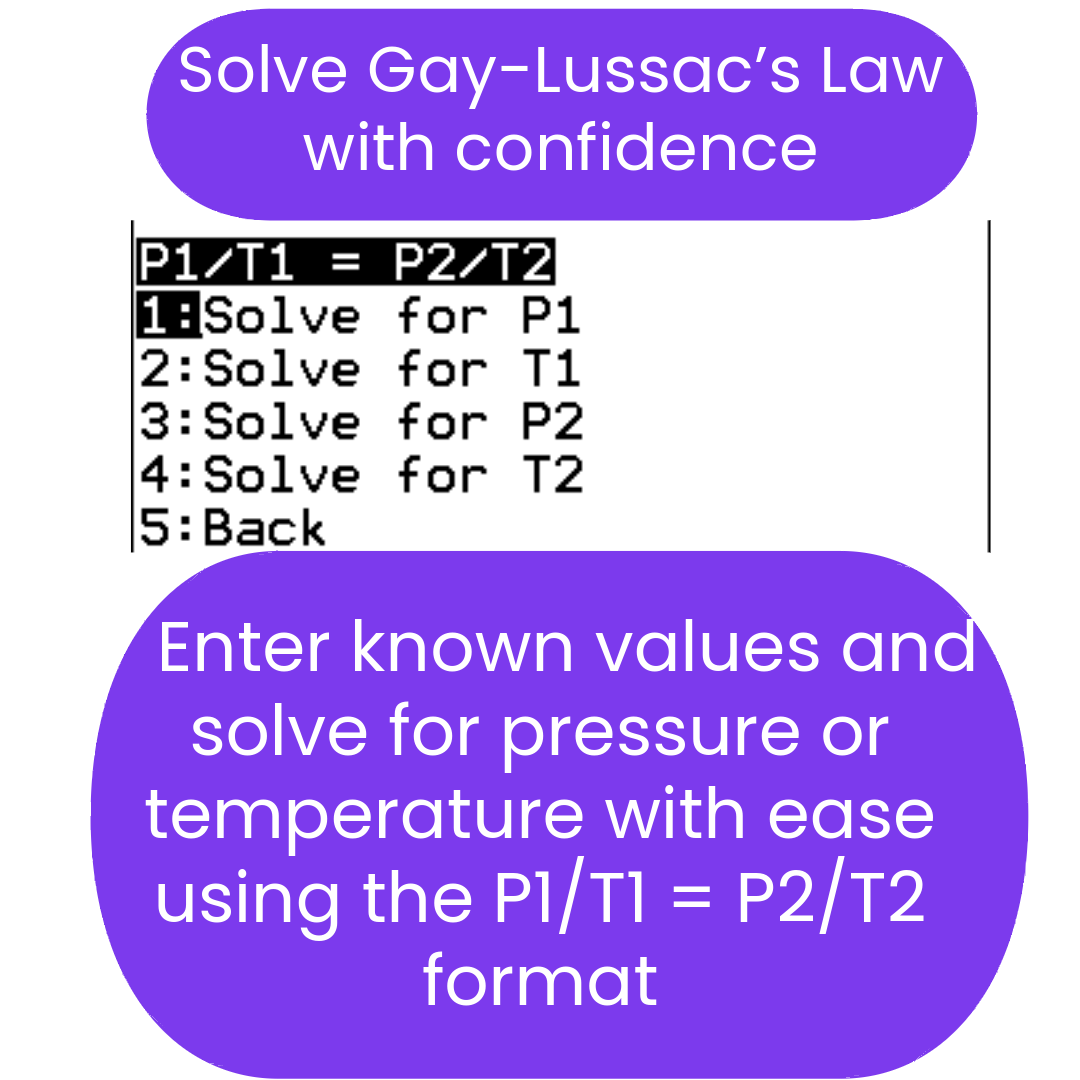 Instructions for solving Gay-Lussac's Law with a step-by-step guide on a white background.