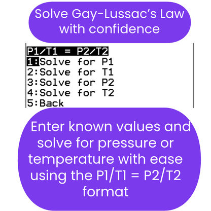 Instructions for solving Gay-Lussac's Law with a step-by-step guide on a white background.