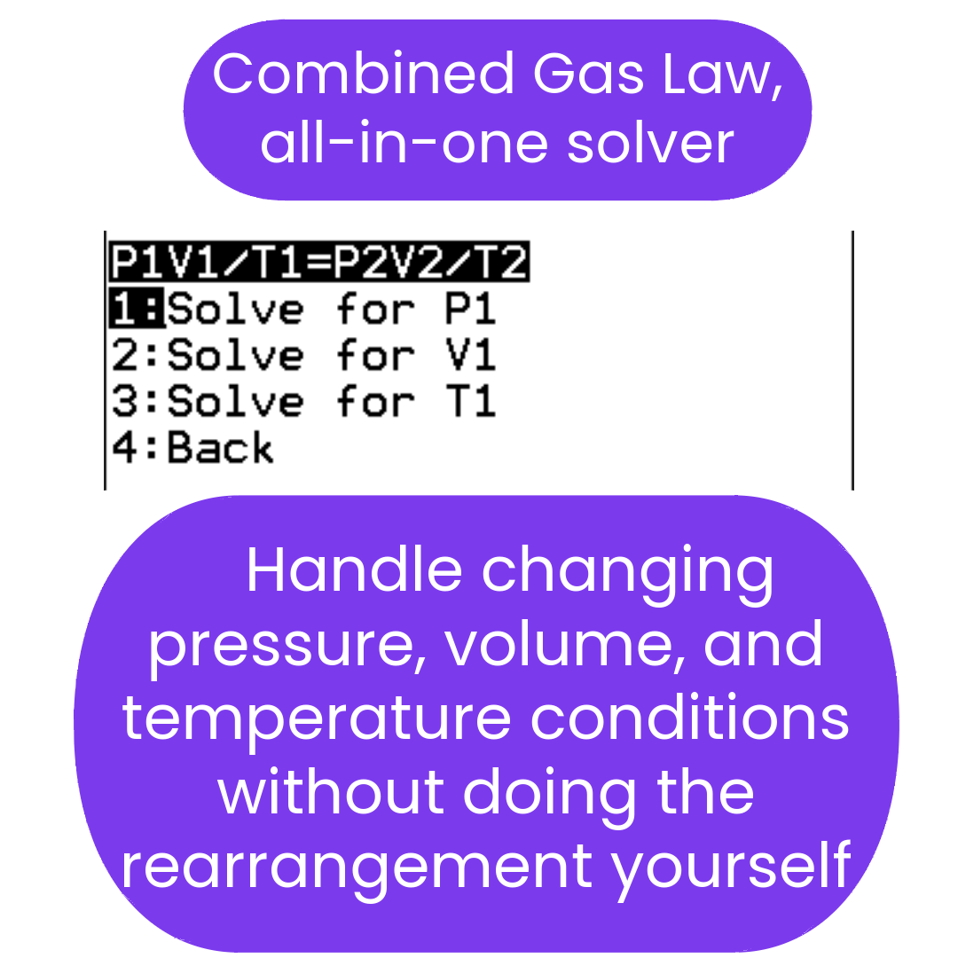Combined Gas Law solver with text on a white background