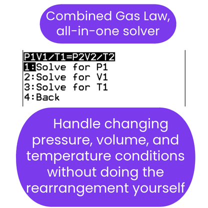 Combined Gas Law solver with text on a white background