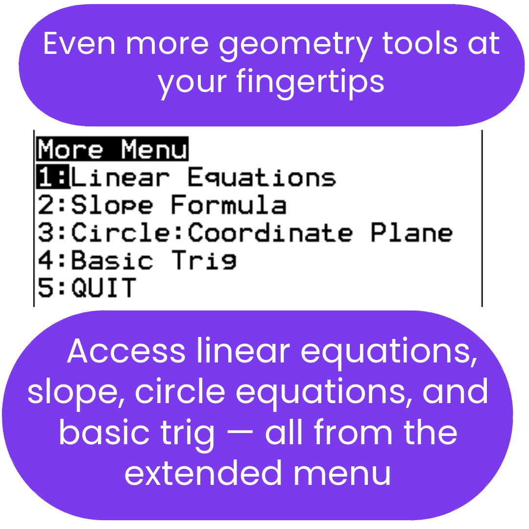 Menu with options for geometry tools on a purple background
