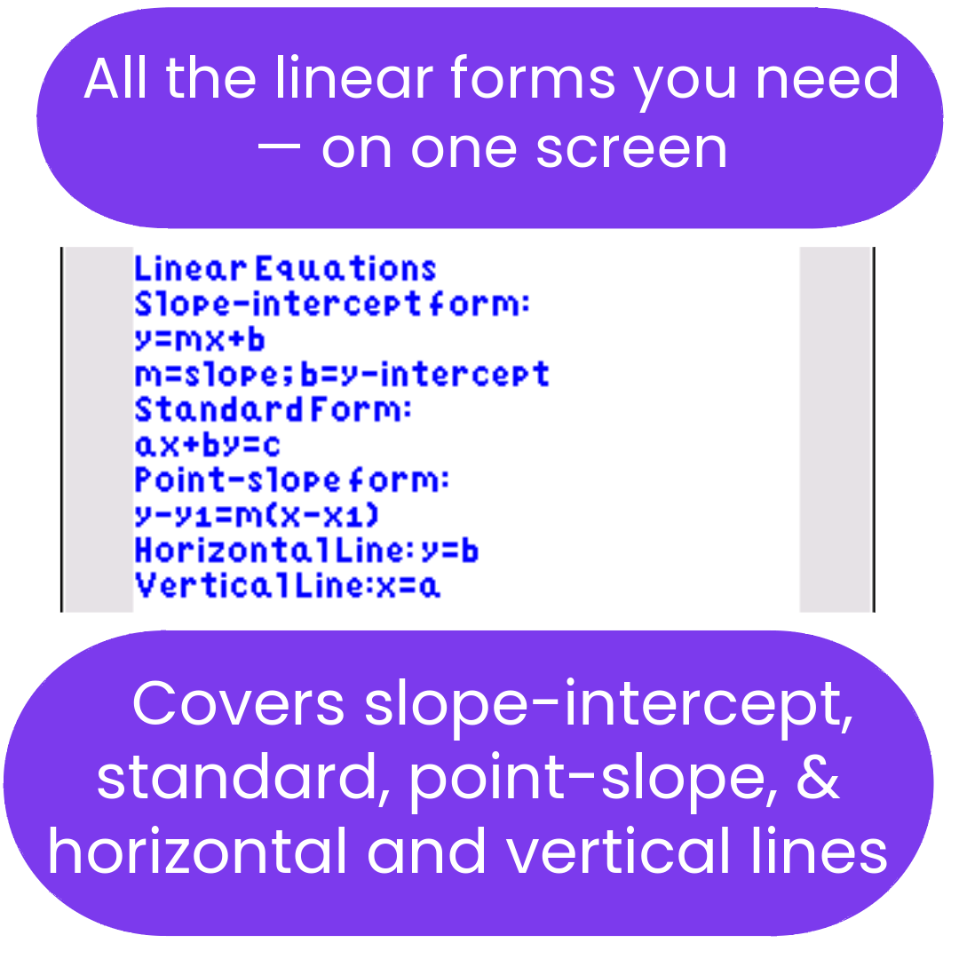 List of linear equations forms for ti84 program 