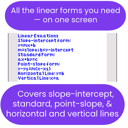 List of linear equations forms for ti84 program 