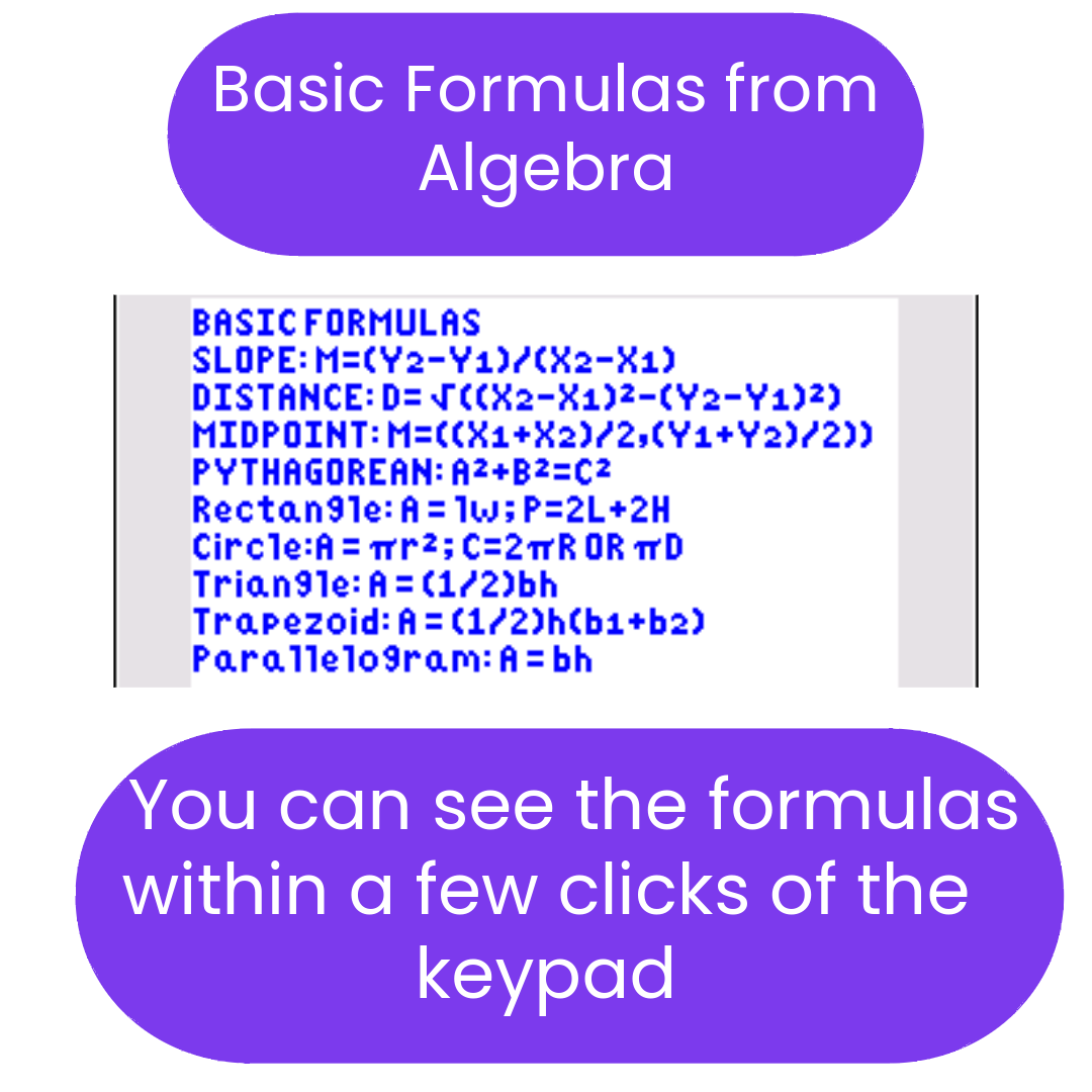 ti84 program with algebra formulas on a white background