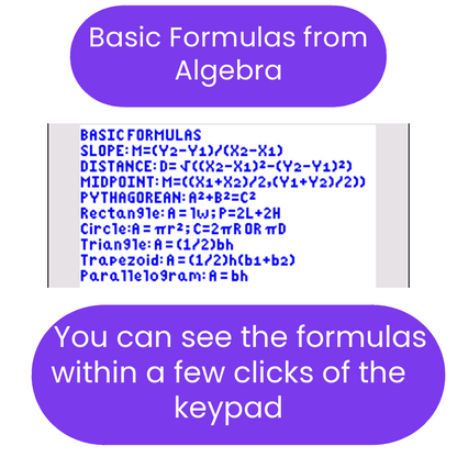 ti84 program with algebra formulas on a white background