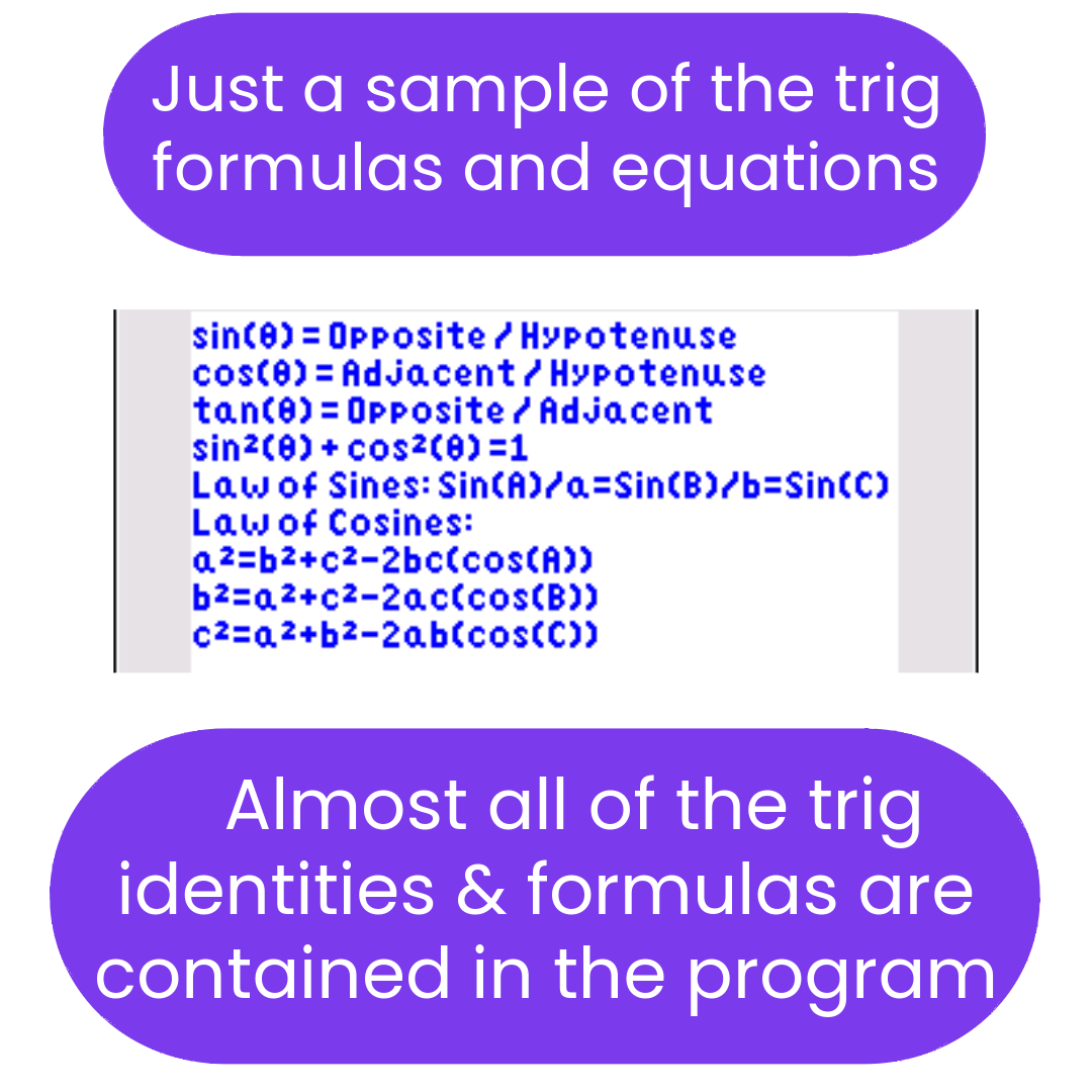 sample of trig formulas and equations