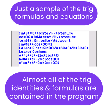 sample of trig formulas and equations