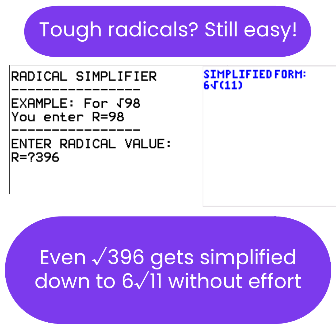 TI84 program simplifying radicals