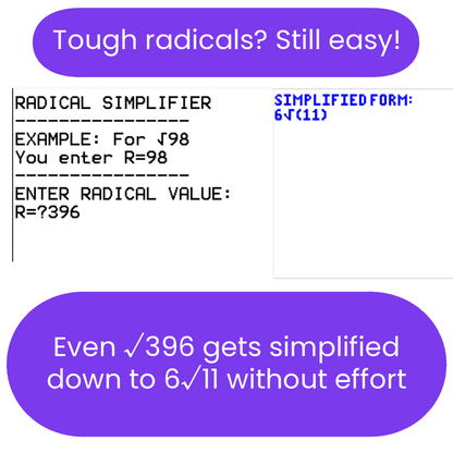 TI84 program simplifying radicals