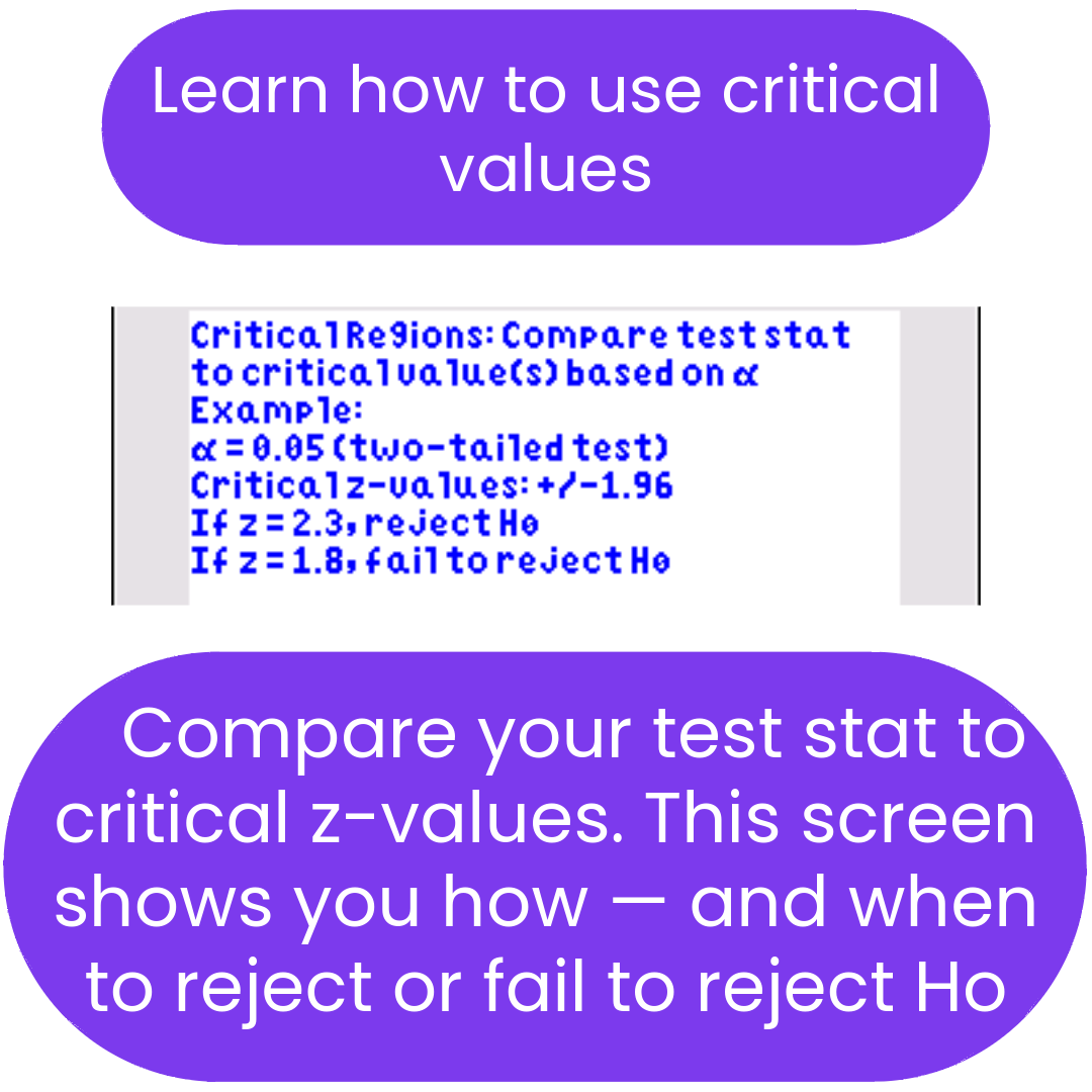 ti84 program on critical values and hypothesis testing with a purple border.