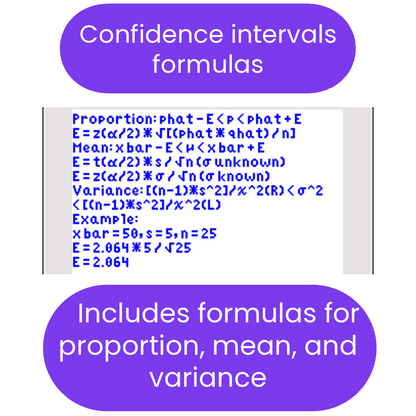 ti84 program with mathematical formulas for confidence intervals on a white background