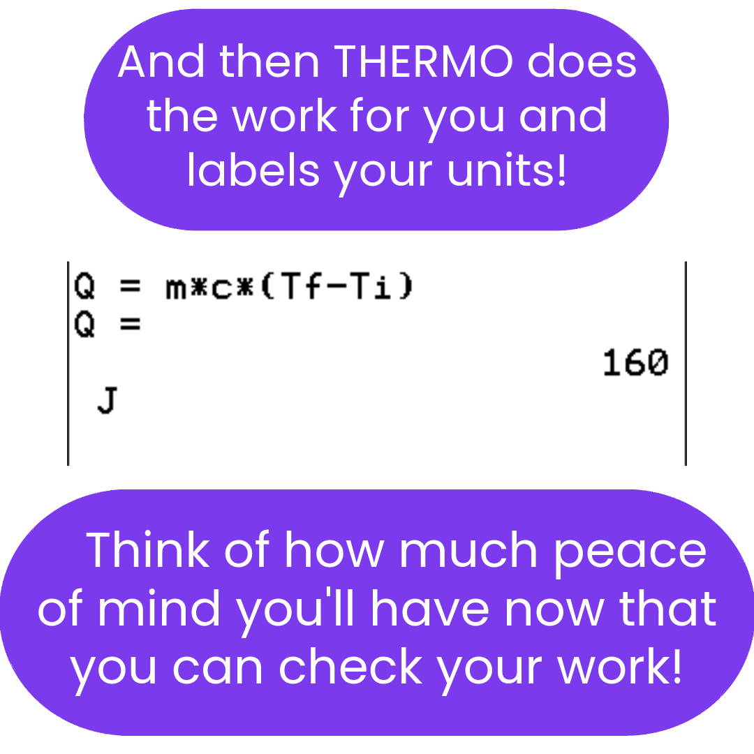 Text and equation with purple speech bubbles on a white background