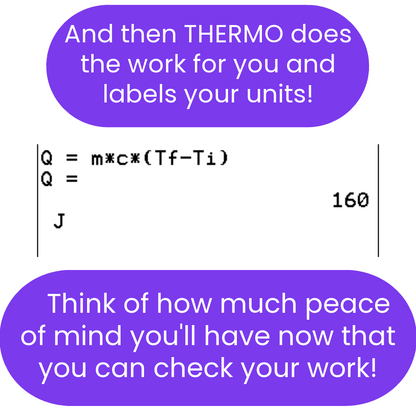 Text and equation with purple speech bubbles on a white background