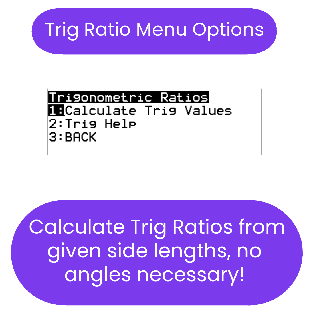 Menu options for trigonometric ratios with a purple border and text.